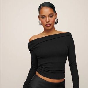 Reformation Black Off-the-Shoulder Sweater